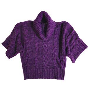 Jillian Nicole Women Purple CableKnit CowlNeck Winged Short Sleeve Sweater Sz SP